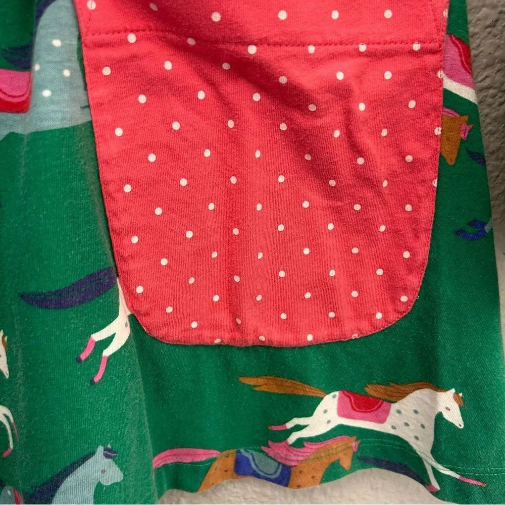 Mini Boden Horse Print Tunic Dress Green Cotton Sz 8-9Y